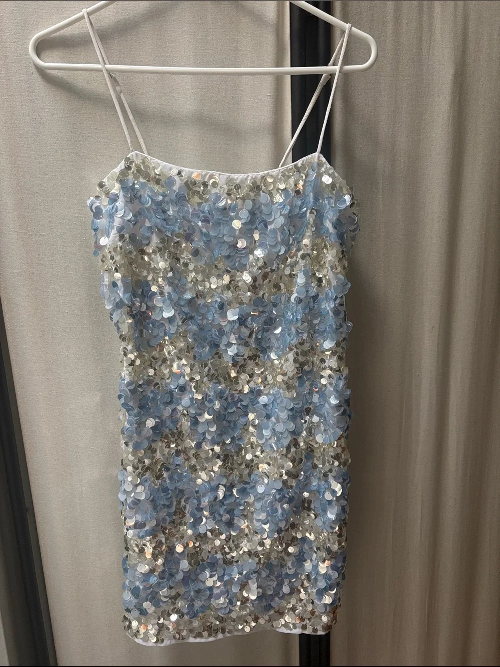 J. Crew Light Blue and Silver Sequin Mini Slip Dress